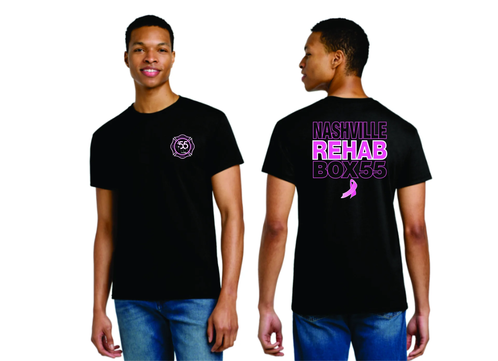 Box 55 Association Nashville Fire Rehab Black Breast Cancer Duty Short Sleeve T-Shirt
